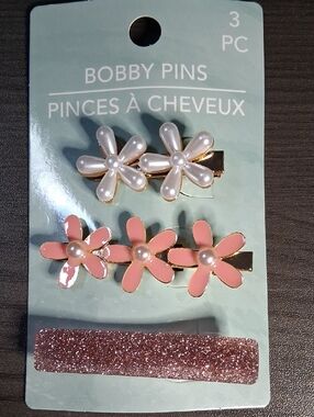 Pink Pearl Flower Bobby Pin Set